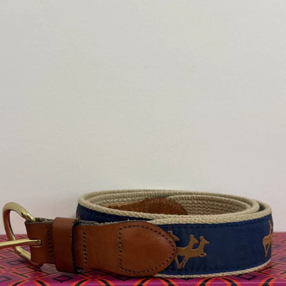 Men’s Golf Belt Size 40 Leather Man LTD Brass Buckle Pointer Dogs NY Made In USA